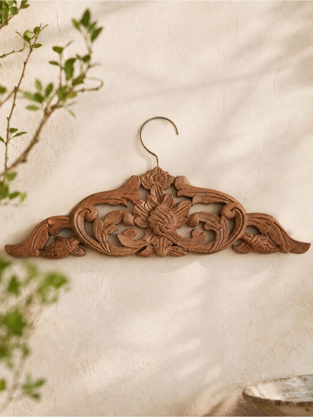 Anthropologie Hand Carved Wooden Decorative Hanger | Made in Indonesia